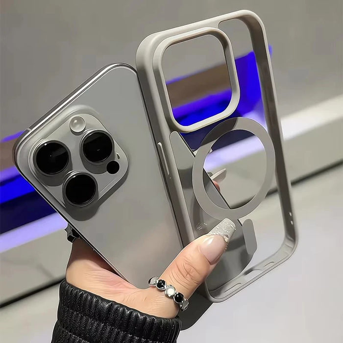 Titanium matte magnetic iPhone case by TheCaseCraft with shockproof hard cover and MagSafe compatibility.