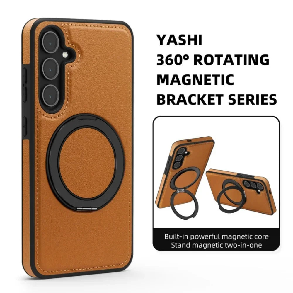 Luxury Leather Magnetic Stand Samsung Case – MagSafe Shockproof