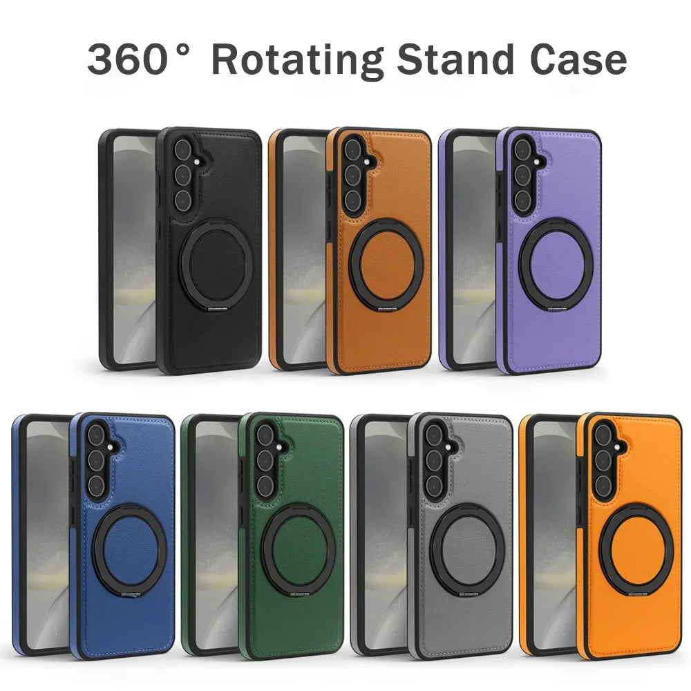 Luxury Leather Magnetic Stand Samsung Case – MagSafe Shockproof