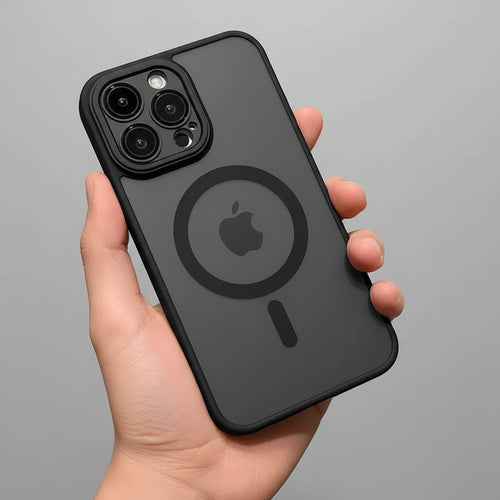 Luxury matte MagSafe iPhone case with lens protector by TheCaseCraft, featuring shockproof design and sleek finish.