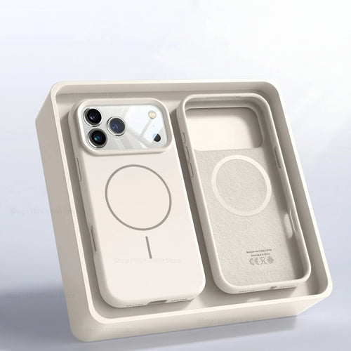 Liquid silicone MagSafe iPhone case by TheCaseCraft with soft magnetic back, offering durable protection and sleek design.