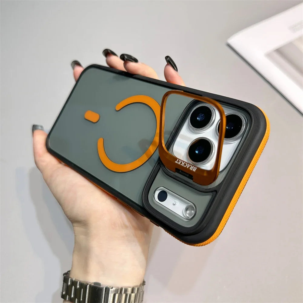 Luxury Matte Transparent For Magsafe Kickstand Stand Phone Case For iPhone 17 16 15 14 Plus 13 12 11 Pro Max Air Magnetic Cover