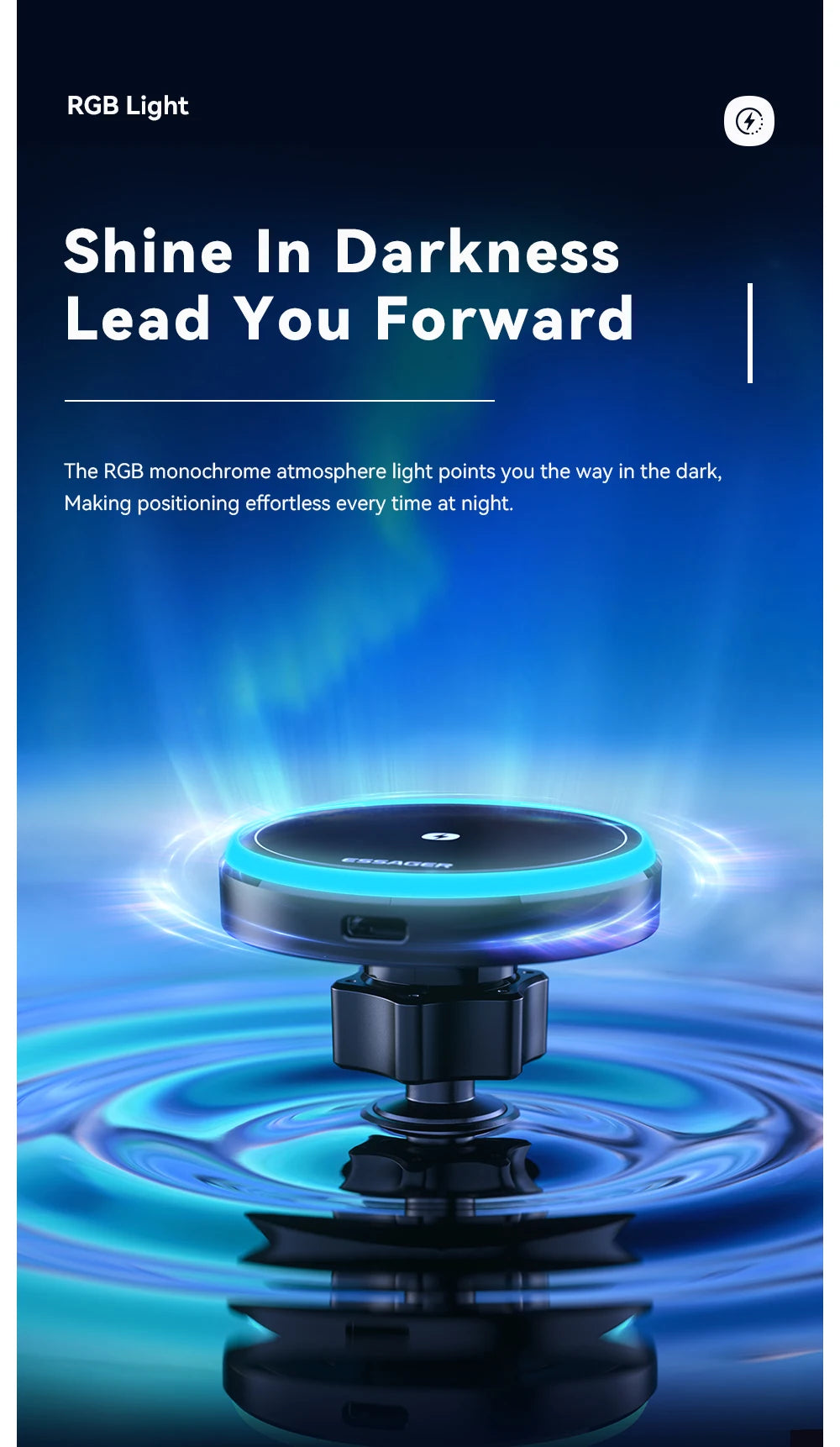 Essager Magnetic Car Phone Holder 15W Wireless Charger Stand For iPhone 17 16 15 14 Max Car Mount Charger for Magsafe LED Light