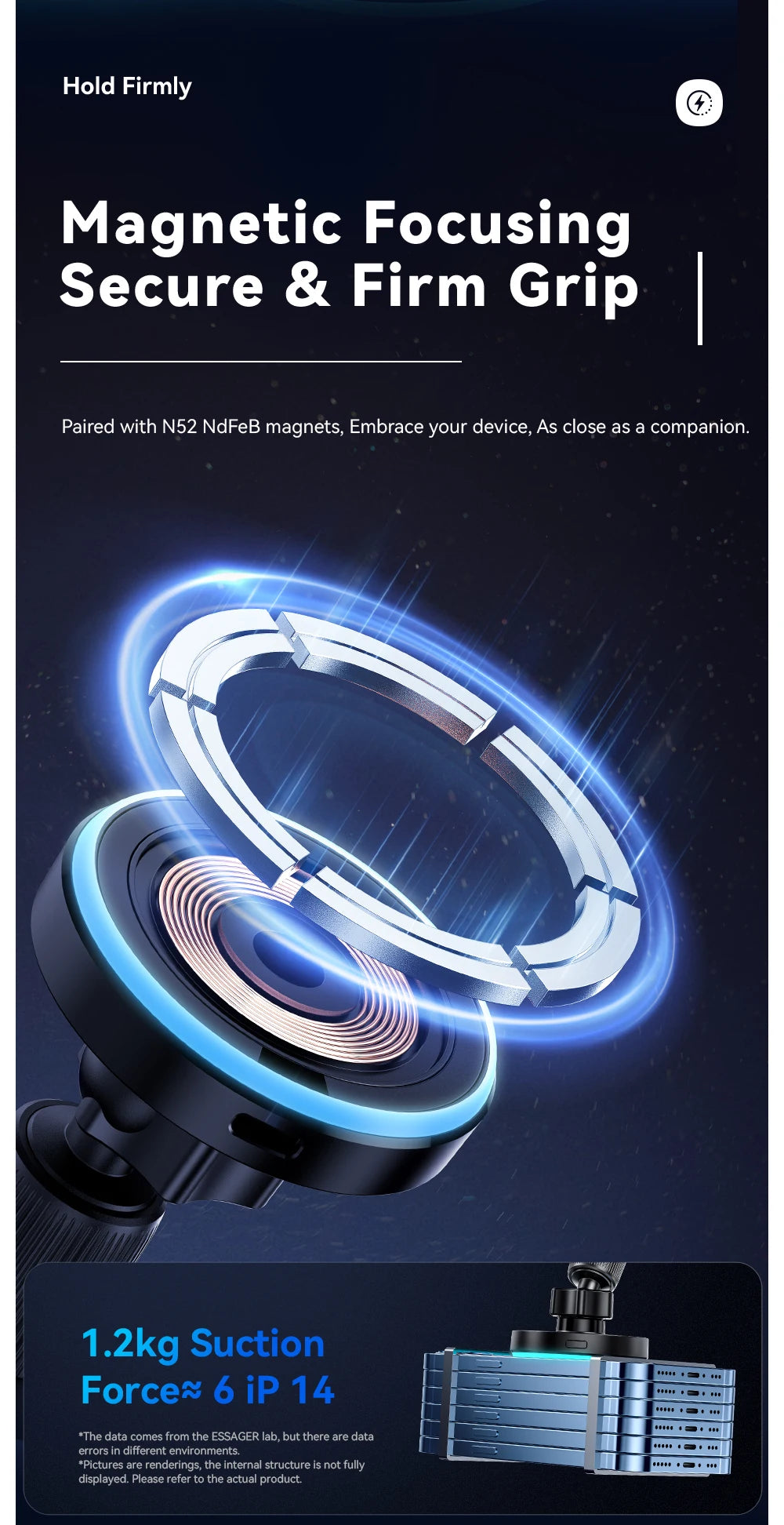 Essager Magnetic Car Phone Holder 15W Wireless Charger Stand For iPhone 17 16 15 14 Max Car Mount Charger for Magsafe LED Light