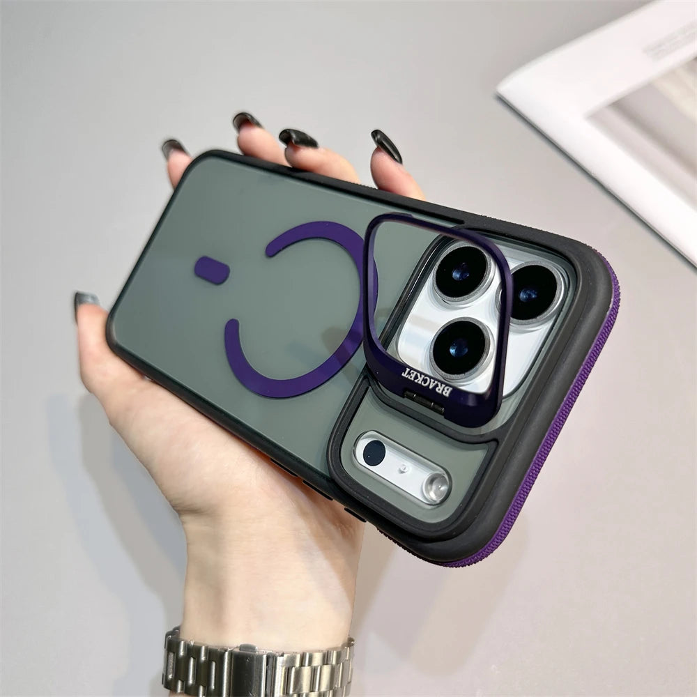 Luxury Matte Transparent For Magsafe Kickstand Stand Phone Case For iPhone 17 16 15 14 Plus 13 12 11 Pro Max Air Magnetic Cover