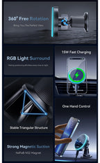 Essager Magnetic Car Phone Holder 15W Wireless Charger Stand For iPhone 17 16 15 14 Max Car Mount Charger for Magsafe LED Light