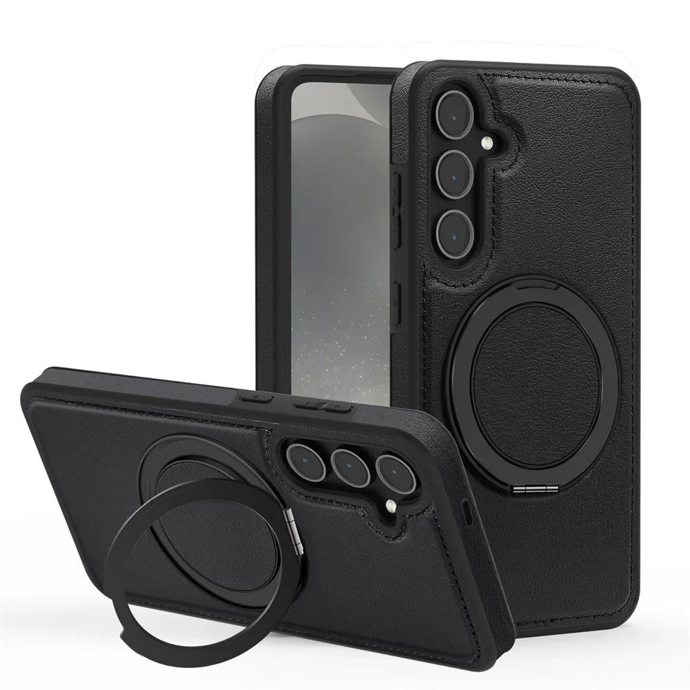 Luxury Leather Pattern Magnetic Stand Case For Samsung S25 S26 S24 S23 Ultra Plus S25 FE For Magsafe Shockproof Protection Case