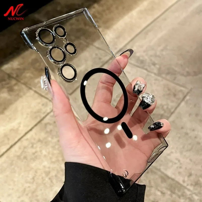 Ultra Thin Borderless magnetic Case for Samsung Galaxy S23 S22 S25 S26 Ultra S26 Plus Transparent Matte S24 Ultra PC Cover