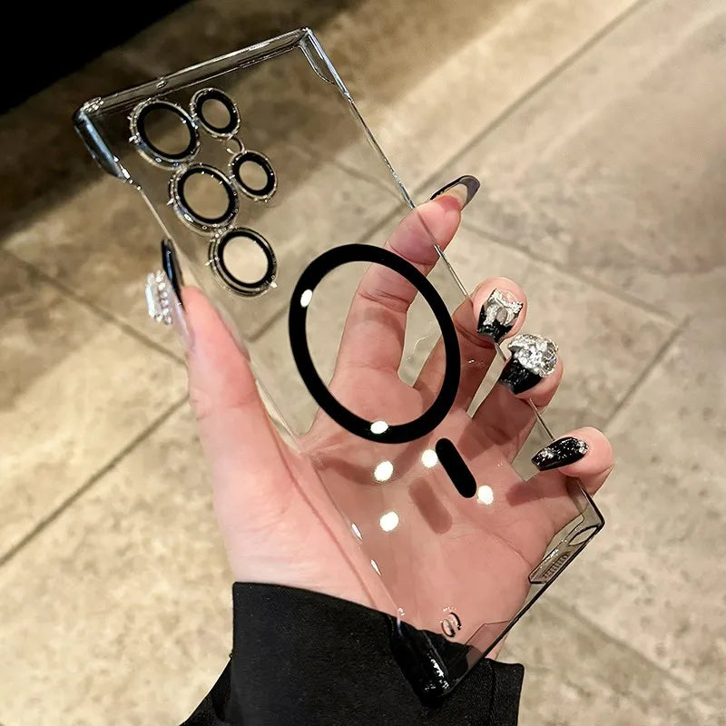 Ultra Thin Borderless magnetic Case for Samsung Galaxy S23 S22 S25 S26 Ultra S26 Plus Transparent Matte S24 Ultra PC Cover