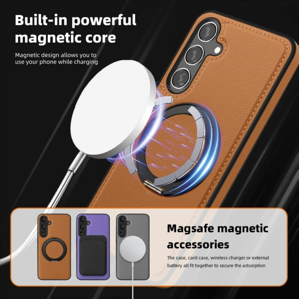 Luxury Leather Magnetic Stand Samsung Case – MagSafe Shockproof