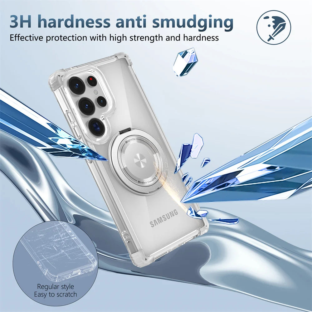 Rotating Magnetic Folding Stand Transparent Phone Case for Samsung S26 S25 Edge S24 S23 Plus FE S21 Ultra Armor Shockproof Cover