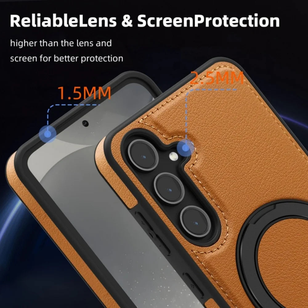 Luxury Leather Magnetic Stand Samsung Case – MagSafe Shockproof