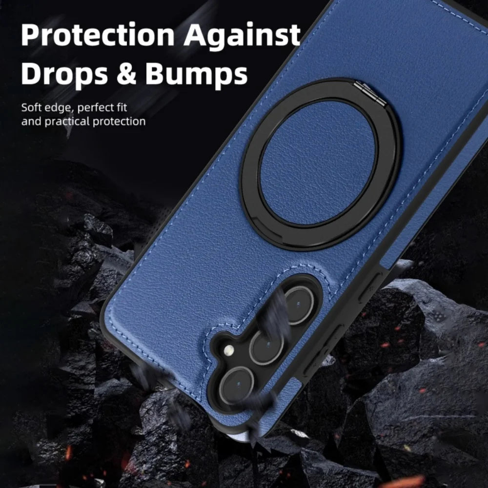 Luxury Leather Magnetic Stand Samsung Case – MagSafe Shockproof